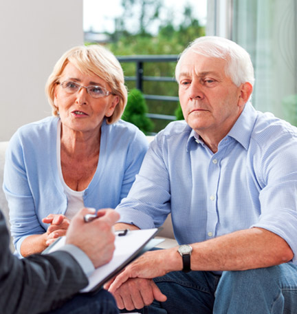 couple discussing retirement withdrawal strategies with financial advisor